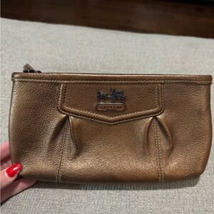 Coach Metallic Brown Leather Wristlet